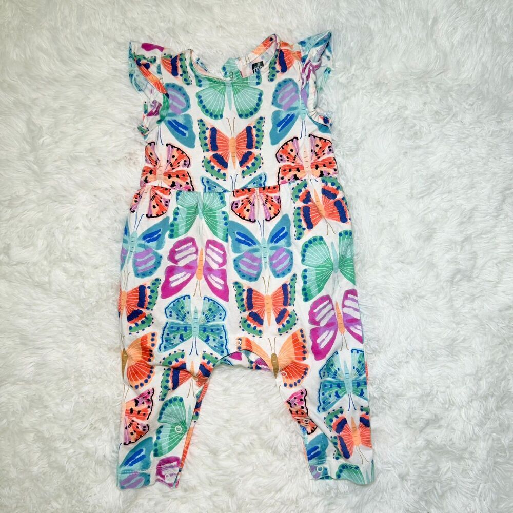 Tea Collection Butterfly Romper 3-6M Colorful Spring Summer One Piece EUC